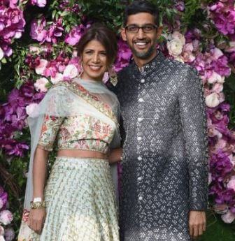 Regunatha Pichai son Sundar Pichai and daughter-in-law Anjali at an event.